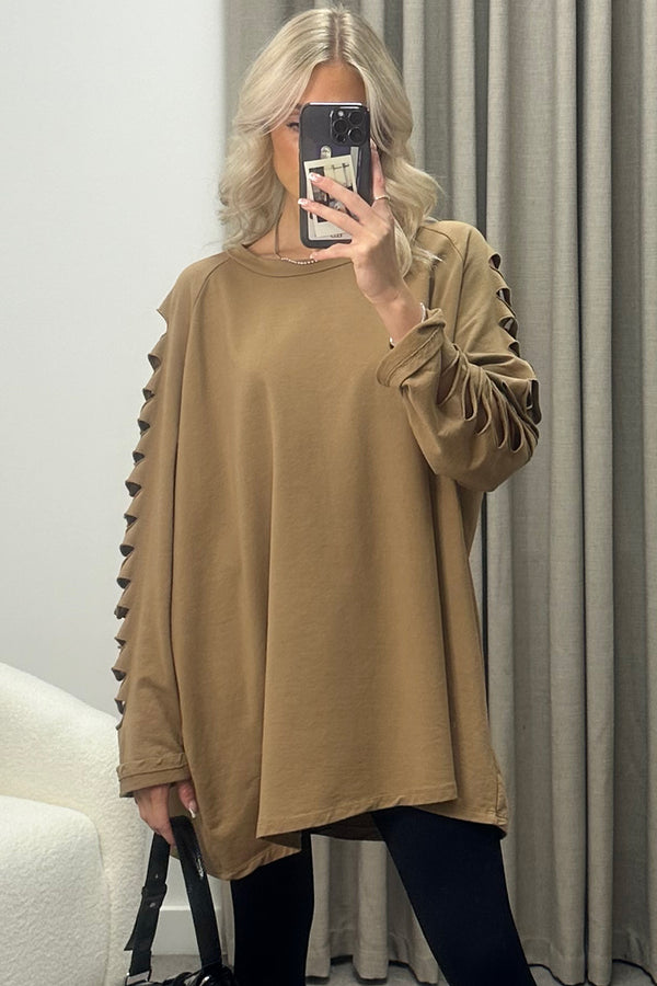Lisa Dark Beige Slash Sleeve Oversized Jumper Dress